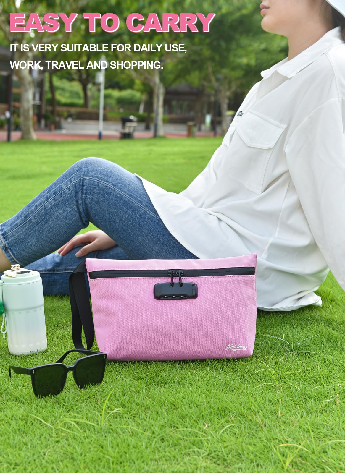 MAICHENG Smell Proof Bag with Combination Lock and 10 Accessories, Travel Medicine Odorless Storage Lock Box Case Container, Unique Design, Ideal Gift for Women, Pink