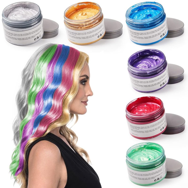 Temporary Hair Color Wax - 6 Vibrant Shades for Parties & Cosplay | Silver, Blue, Purple, Gold, Green, Pink, Red