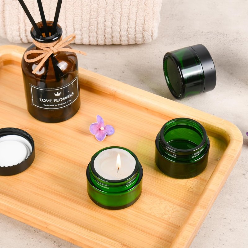 Eco-Friendly Glass Jars with Airtight Black Lids | Multi-Color Cosmetic Containers for Cream & Lotion (1oz)