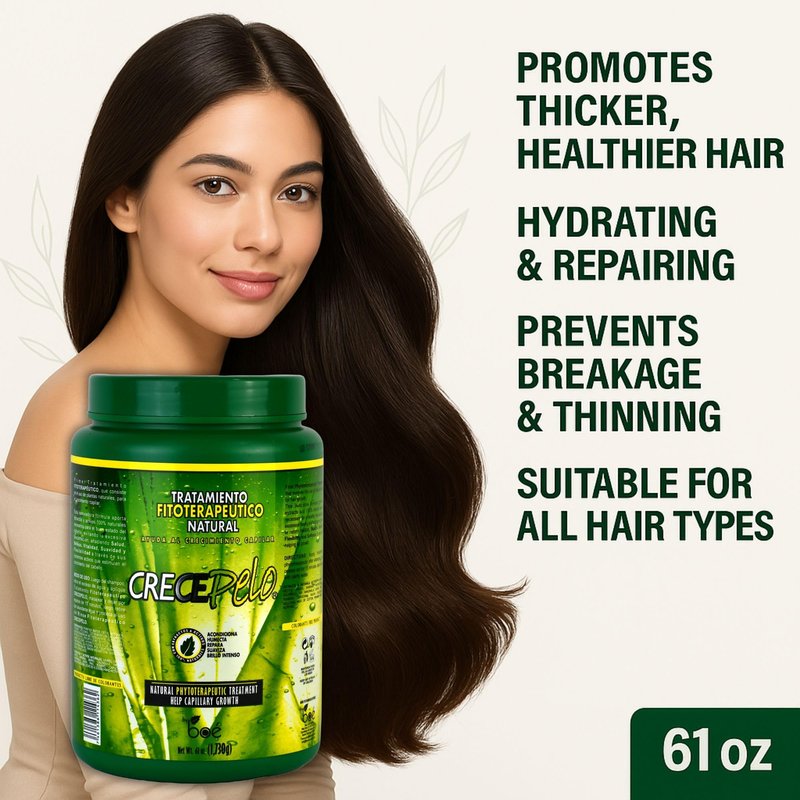 CrecePelo Natural Phytotherapeutic Hair Growth Treatment, Deep Conditioning & Strengthening Mask – Promotes Thicker, Healthier Hair – Hydrating & Repairing Formula for All Hair Types – 61 oz