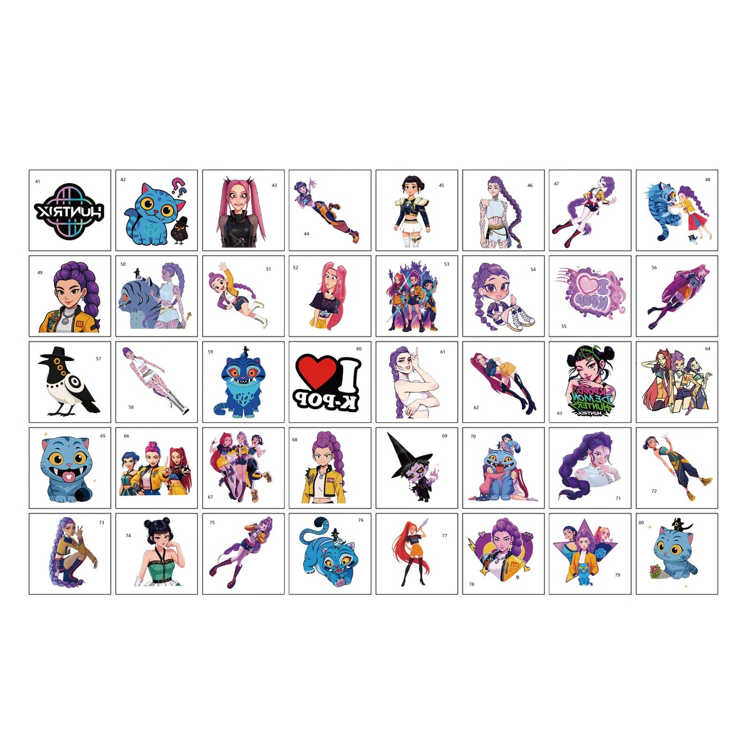 40Pcs Korean Idol Demon Movie Hunters Temporary Tattoos pack Removable Tattoo Stickers for Kids,Goodie Bag Stuffers Party Supplies Decoration Gifts(Demon Movie Hunters-B)