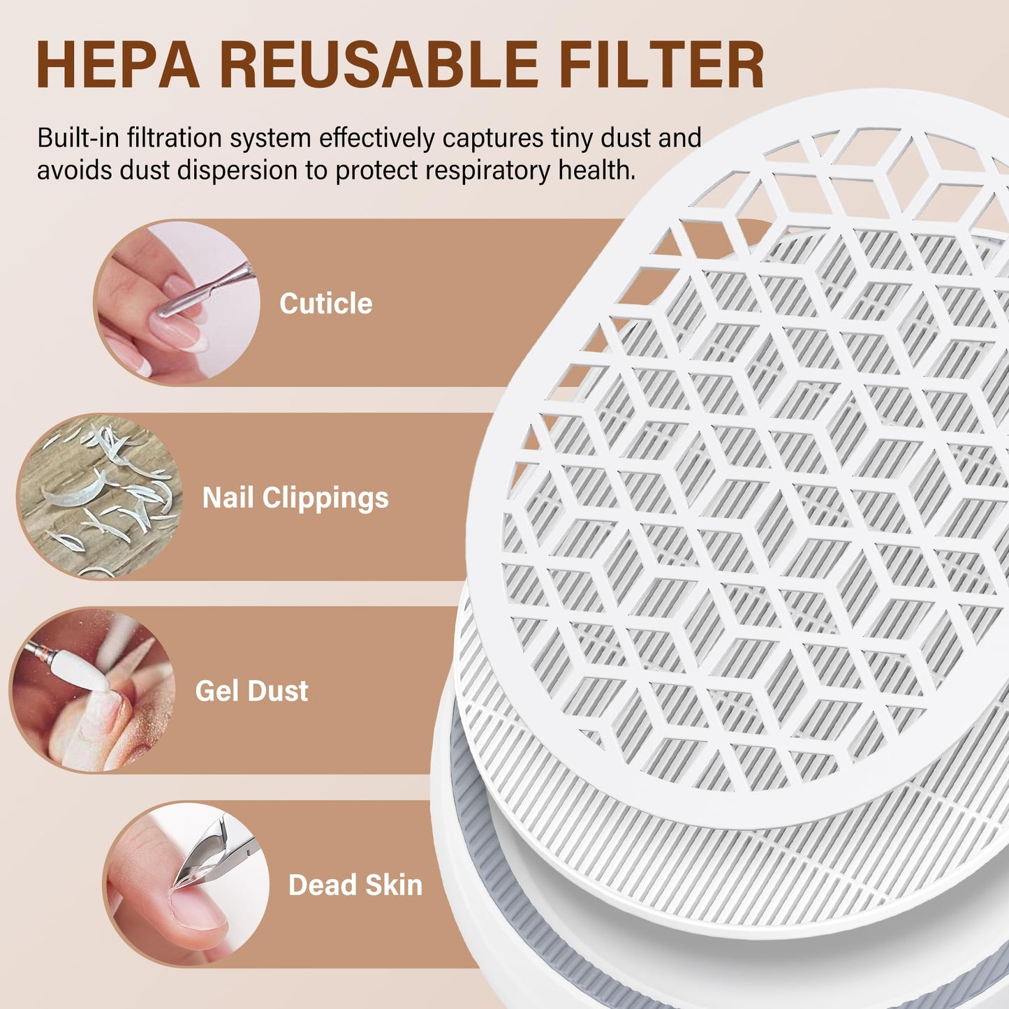 UKRANSA Nail Dust Collector – Professional Strong Suction Nail Vacuum Cleaner with Adjustable Speed, Quiet Operation, Washable Filter for Salon & Home Use