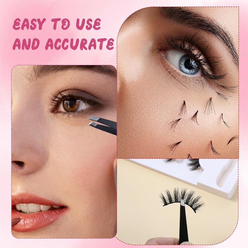 Professional Slanted Lash Tweezers - 64Pcs High Precision Stainless Steel for Eyelash Extensions & Ingrown Hair Removal
