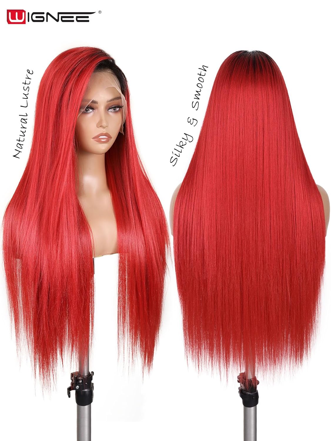 WIGNEE 13x6 Synthetic Lace Front Wig - 28" Long Straight Red Wig | Pre-Plucked, Glueless Design for Daily Wear