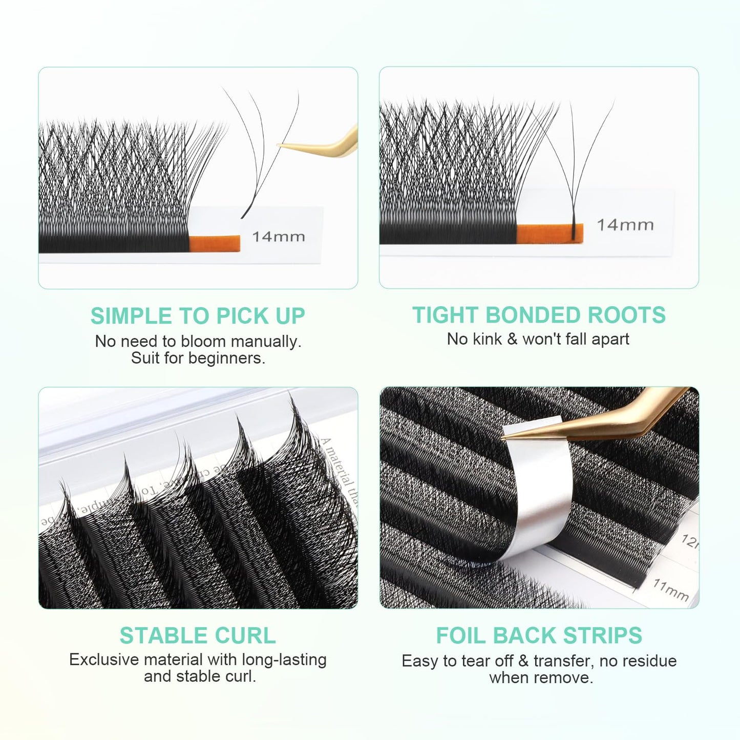 NAGARAKU 3D W Shape Eyelash Extension 5 Trays in 1 pack Volume 0.07mm D curl 9/10/11/12/13mm Premade Fans Faux Mink Matte Black Cluster Easy Fanning False Lashes