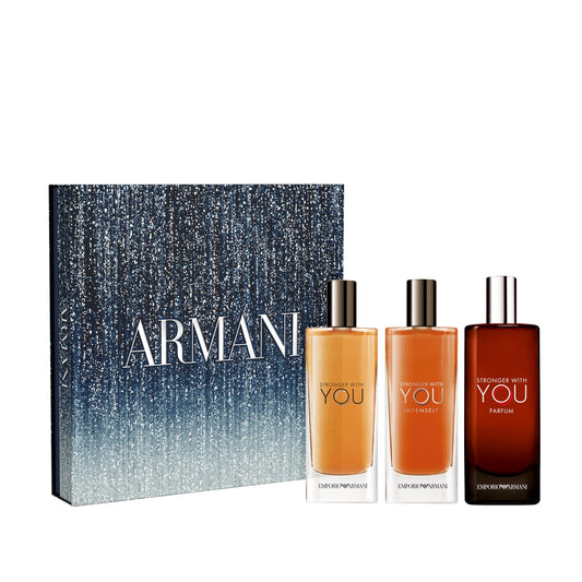 Armani Beauty- Stronger With You - Mens Cologne Discovery Trio Set ($95 Value) - With Eau de Parfum, Intense, & Parfum - 0.5 Fl Oz Each