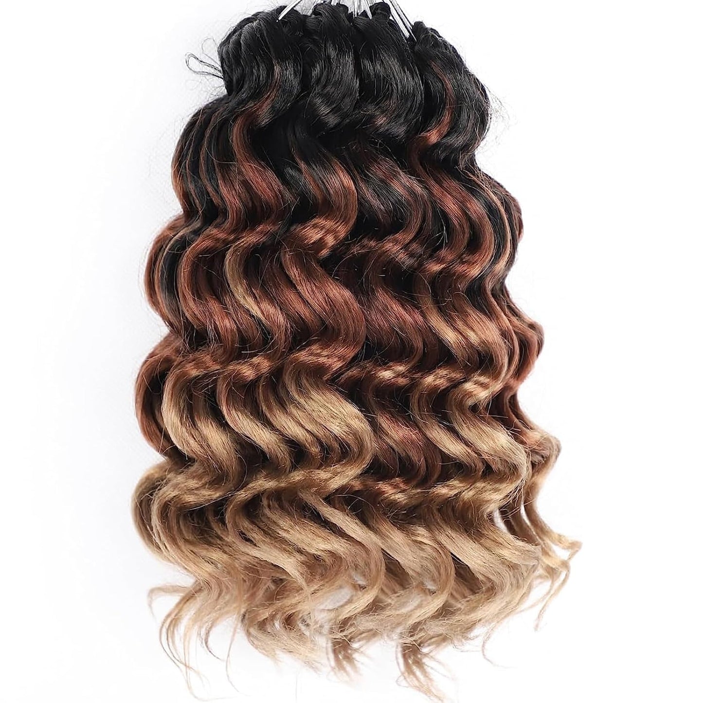 Brown Blonde Ocean Wave Crochet Hair - 14 Inch Deep Wave Synthetic Braids | 7 Packs T1/30/27