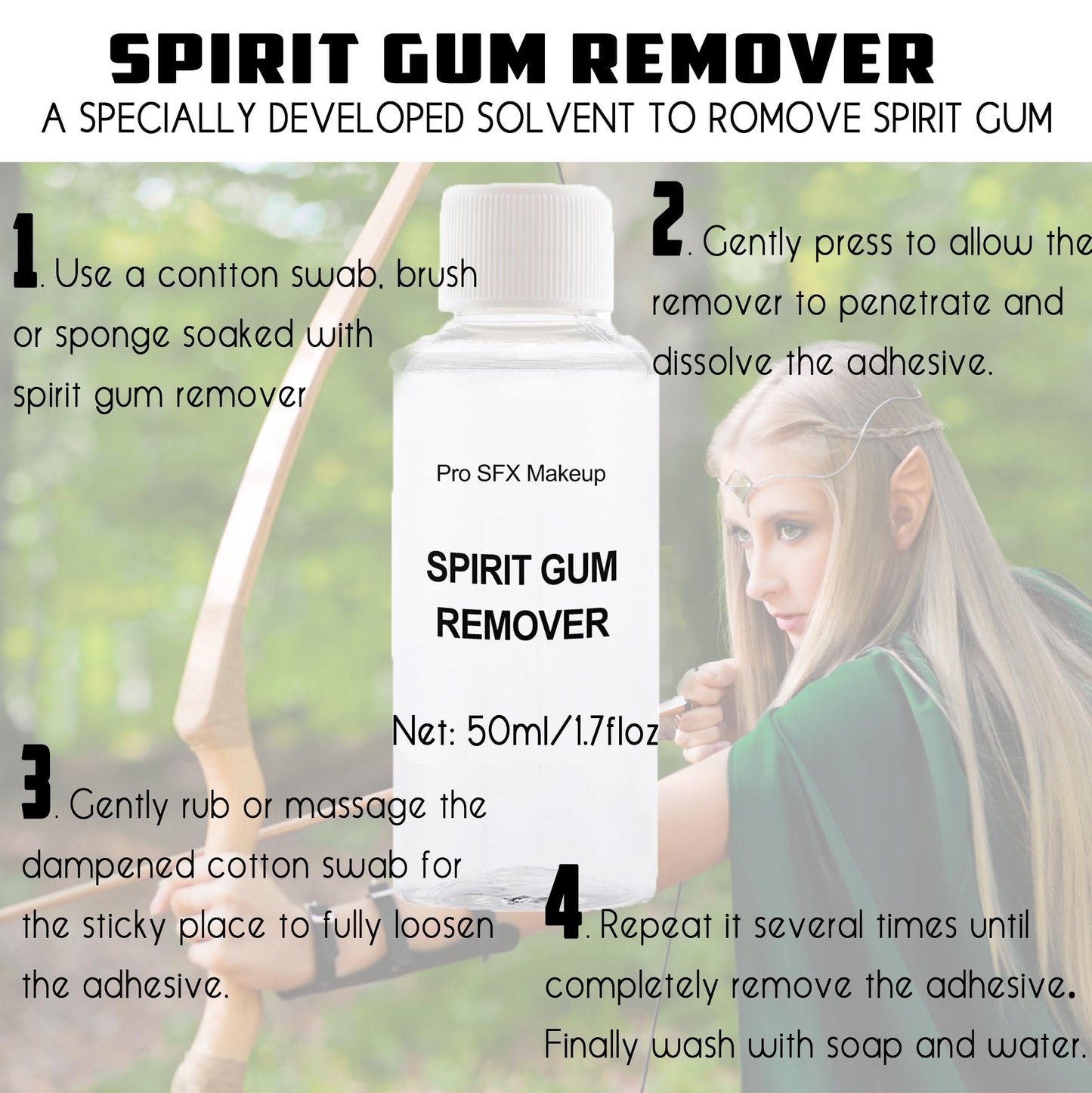 CCbeauty 15ml Spirit Gum Adhesive And 50ml Remover SFX Makeup Kit, Professional Bald Cap Glue For Costume, Special Effects Body Skin Wig Prosthetics Glue For Halloween Cosplay Stage Theatre Makeup