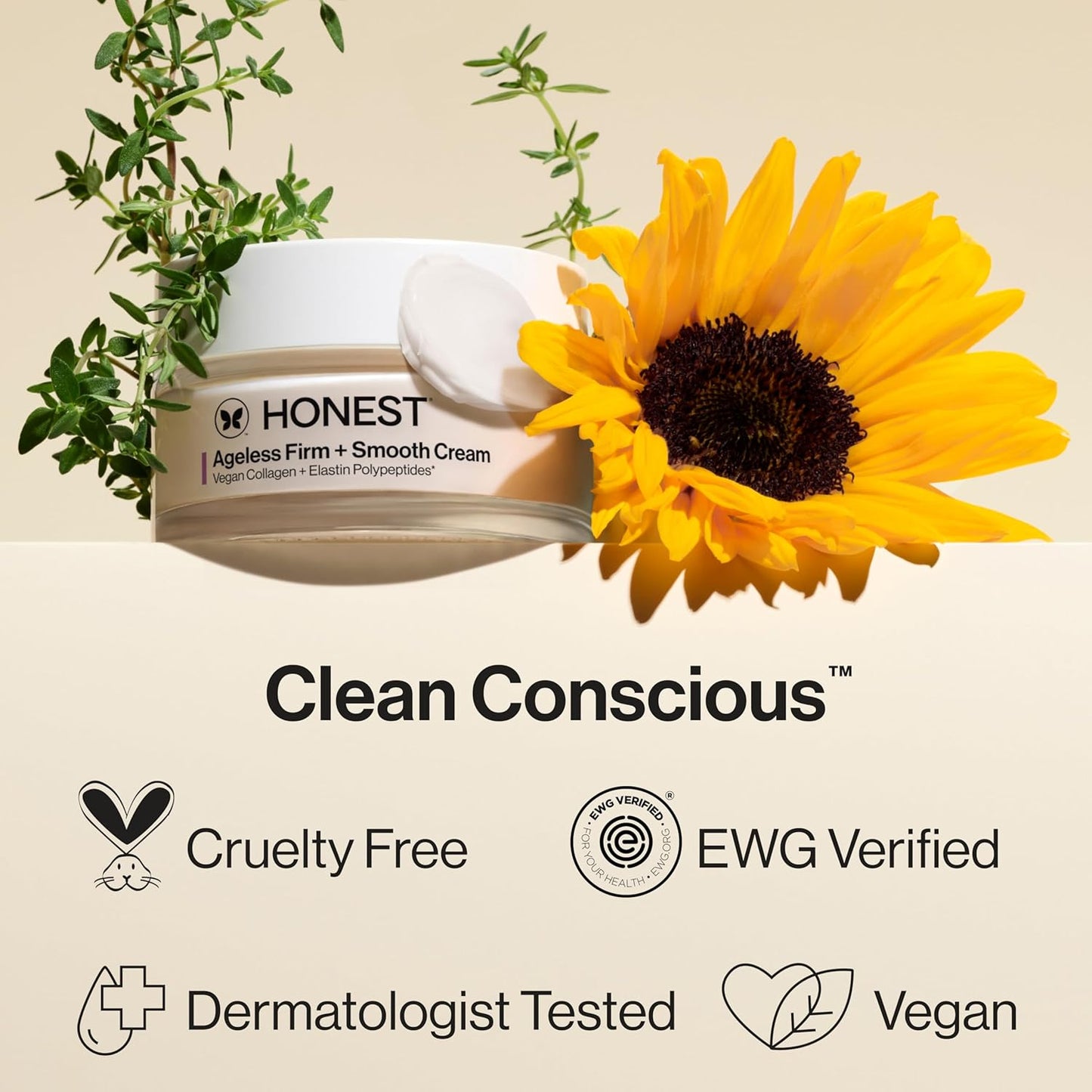 Honest Beauty Ageless Firming Cream - Vegan Collagen & Elastin, Fragrance-Free | 1.7 fl oz