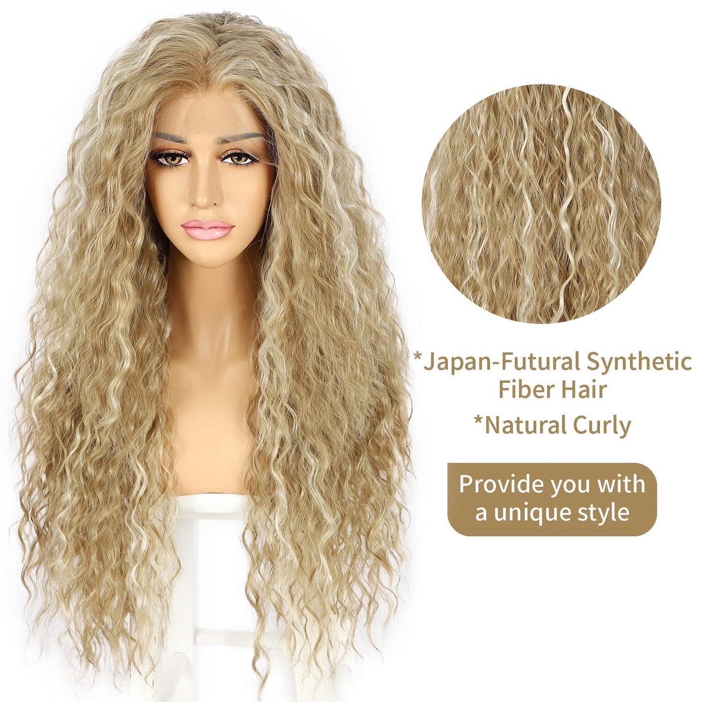 SAPPHIREWIGS Curly Lace Front Wigs Highlight Blonde Long Water Wave Synthetic Wig Pre-plucked Hairline Blonde for Black Women 26inch