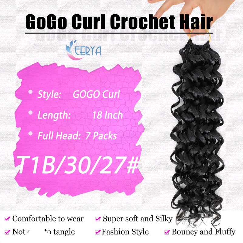 7 Packs GoGo Curl Crochet Hair 18 Inch Long Curly Crochet Hair for Women Beach Curl Water Wave Deep Twist Crochet Braids Synthetic Braiding Hair Extensions (18 Inch, T1B/30/27)