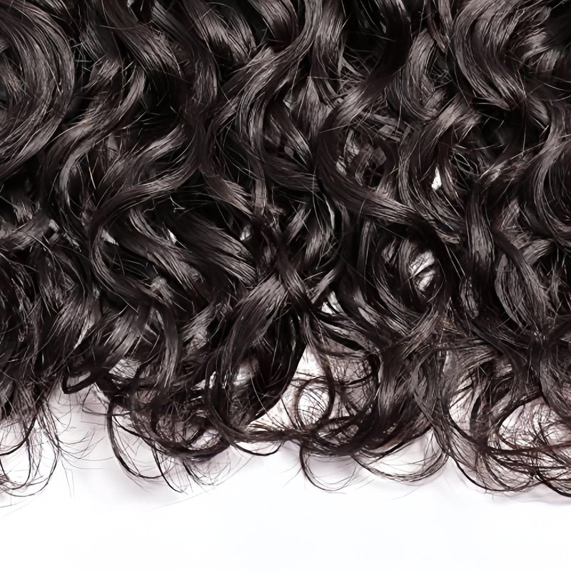 Czrleaty Human Hair Bundles with Closure, Water Wave Bundles with Closure Short Curly Wet and Wavy Bundles Human Hair with Closure (8/8/8/8/8+8)