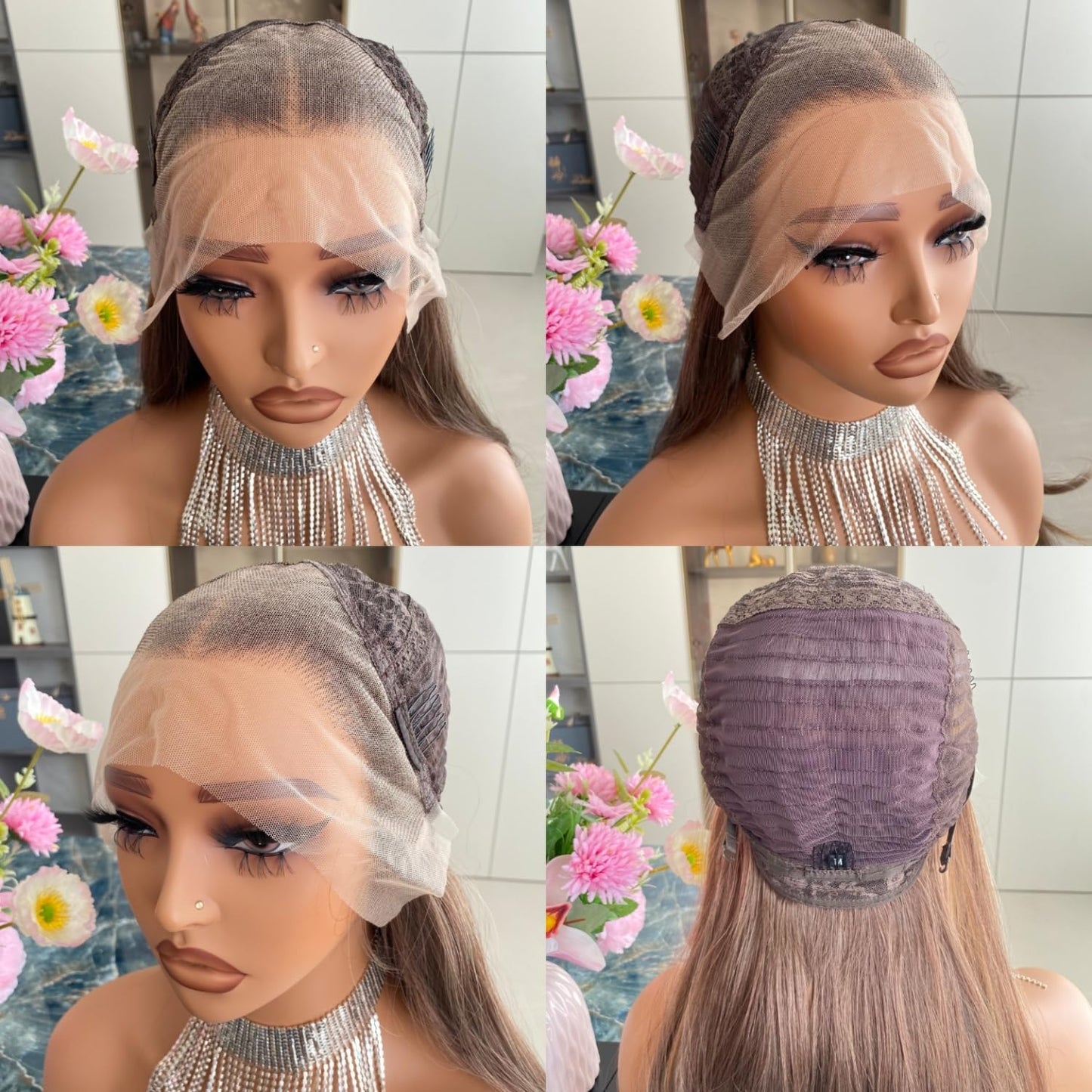 Carkira Ash Brown Wigs Mixed Honey Blonde Color Highlight Platinum Hair 13x4 Lace Front Wig Ombre Silver Loose Wave Synthetic 22Inch Pre Plucked for Women Girls