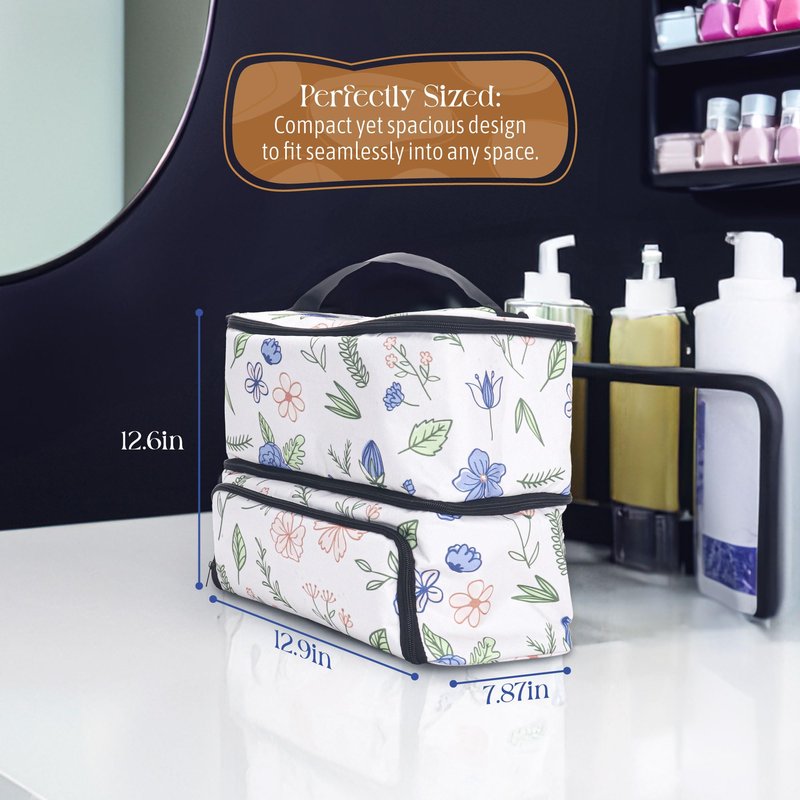 UpNail Stylish Nail Polish Organizer | Holds up to 40 nail polish Bottles | Durable 600D Polyester Material | Printed Design with EVA Tray & Backside Pocket