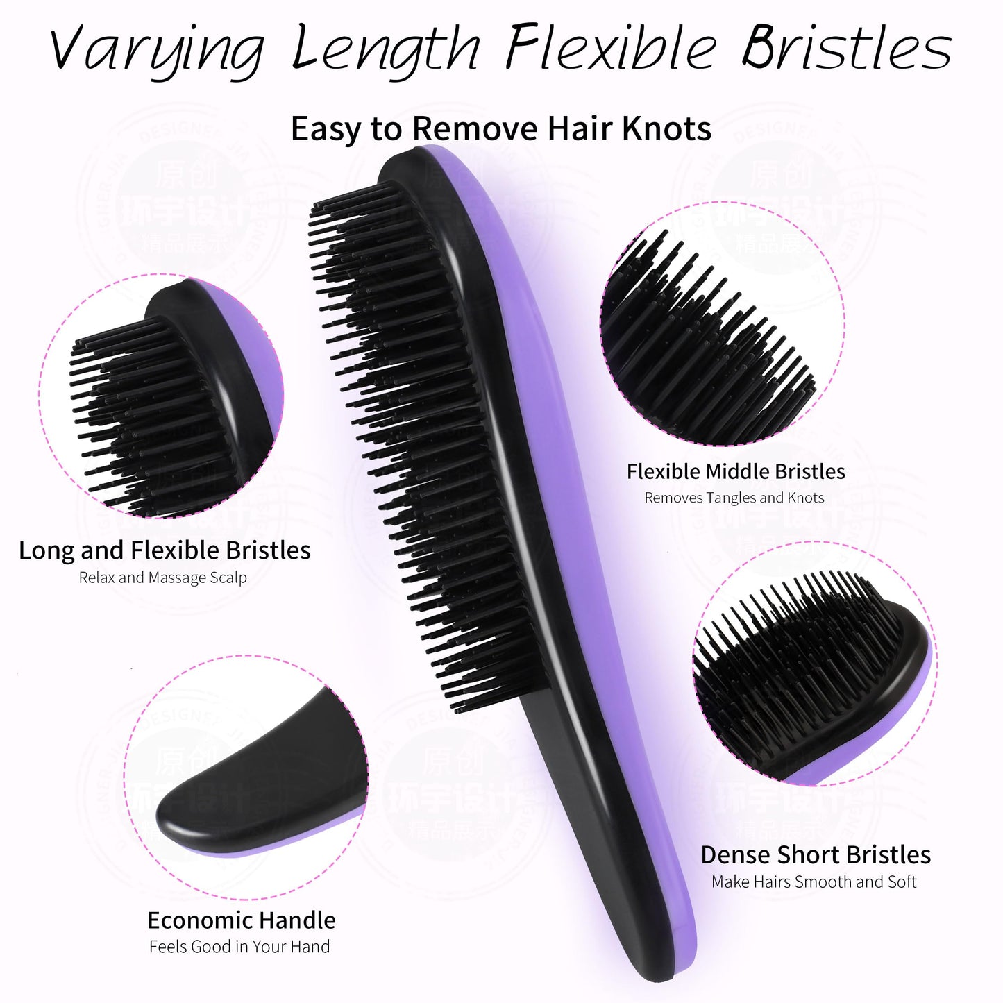 79STYLE 3pcs Detangler Brush Tangle Free Hair Brushes For Kids Knot Free No Pain Detangling Kids Hair Brush Combs For Curly Fine Hair (Size 7.4 Inch -Brush Lemon)