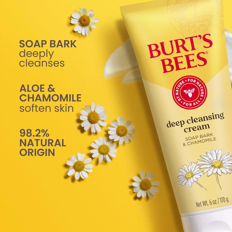 Burt's Bees Face Wash, Deep Facial Cleansing Cream, College Back to School Dorm Essentials, All Natural Cleanser with Chamomile, 6 Ounce (Pack of 3) (Packaging May Vary)
