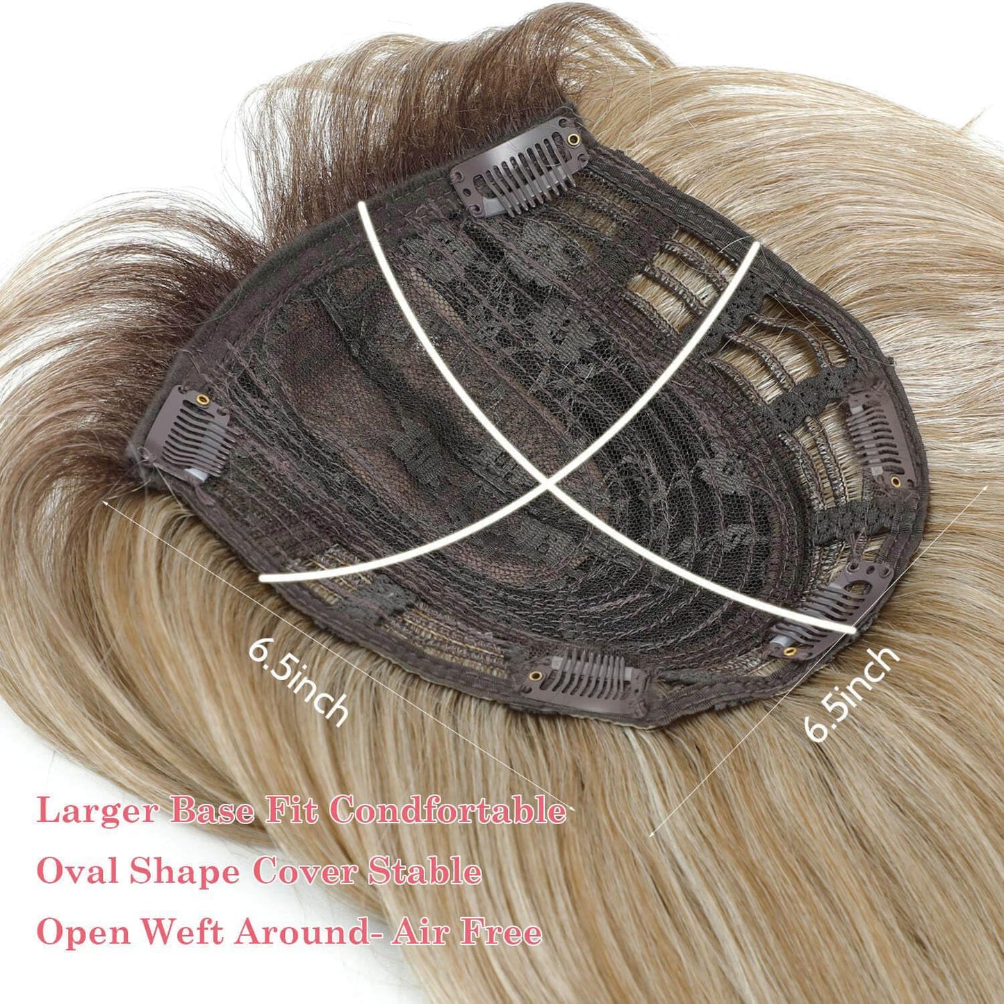 Megito Clip in Synthetic Hair Topper with Bangs for Women, 18inch Hair Topper Long Layered 6.5"X6.5" Big Base Toppers Hairpieces for Women with Thinning Hair Ombre Mix Blonde Color