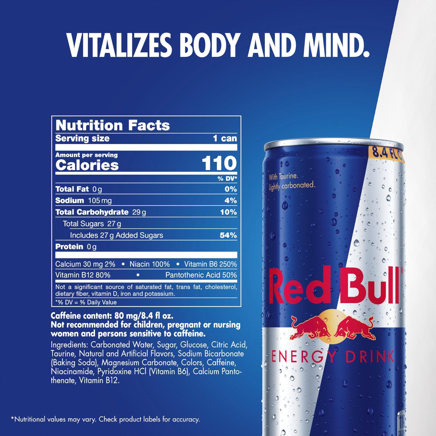 Red Bull Energy Drink with 80mg Caffeine plus Taurine & B Vitamins, 8.4 Fl Oz, Pack of 4 Cans