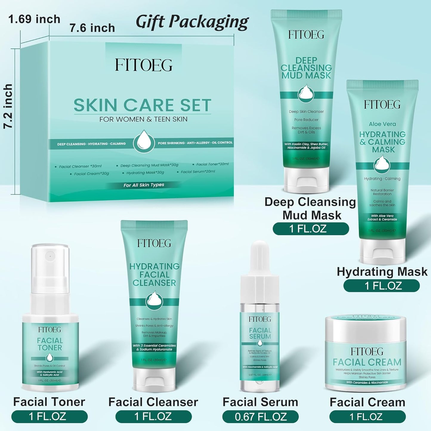 Hydrating Skincare Routine Kit for Teen Girls | Oil Control & Pore Shrinking Travel Size Gift Set