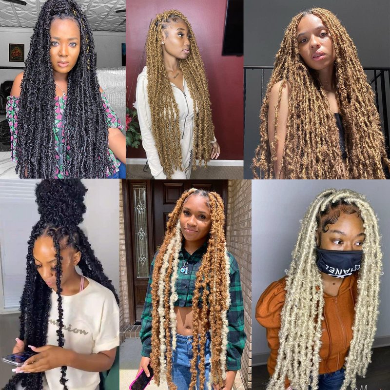 ZRQ Copper Red 30 Inch Butterfly Locs Crochet Hair 6 Packs Pre-looped Long Distressed Butterfly Faux Locs Hair Ginger Goddess Soft Locs Crochet Braids Hair Extensions (30 Inch, 350#）