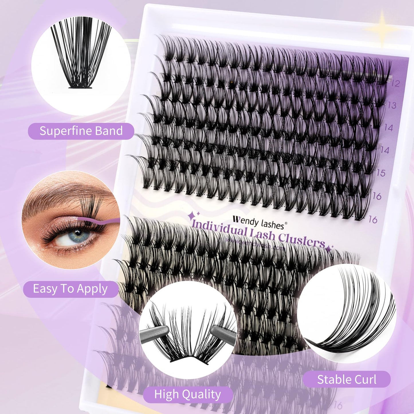 Lash Clusters Kit Natural for DIY: 280-Pcs 30D+40D Ultra-Lightweight Waterproof Eyelashes, D Curl Cat Eye 12-16mm Mixed Fake Lashes by Wendy Lashes