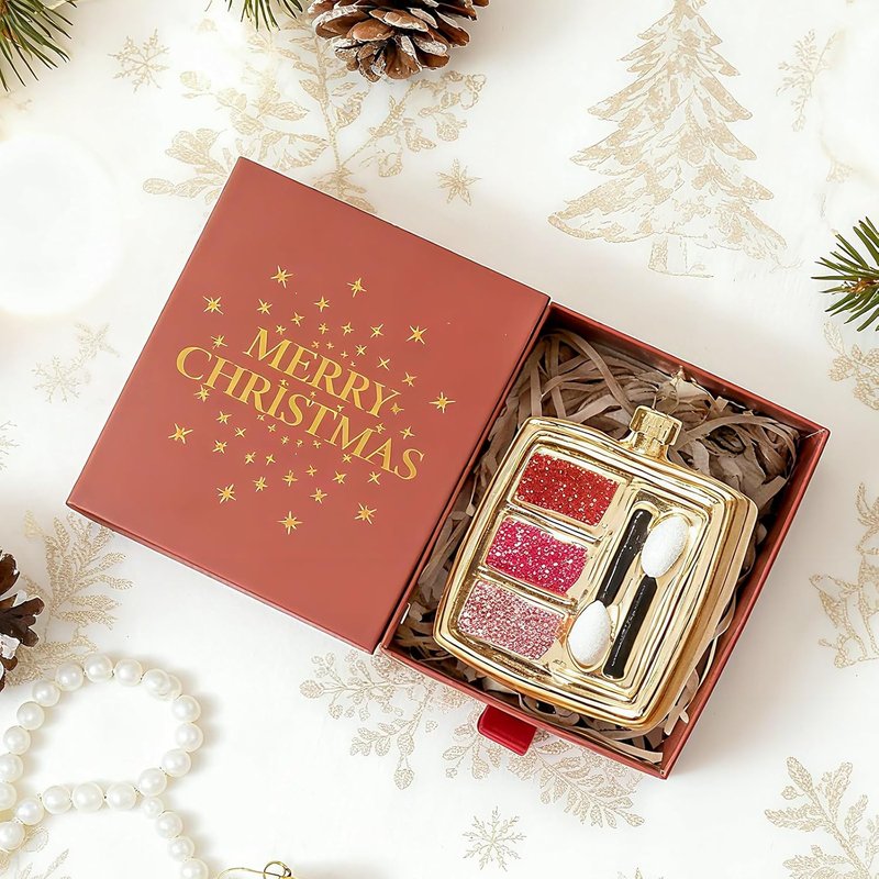 WONDROUS Makeup Palette Ornament - Gold & Pink Eye Shadow for Christmas Tree Decor | Holiday Gift