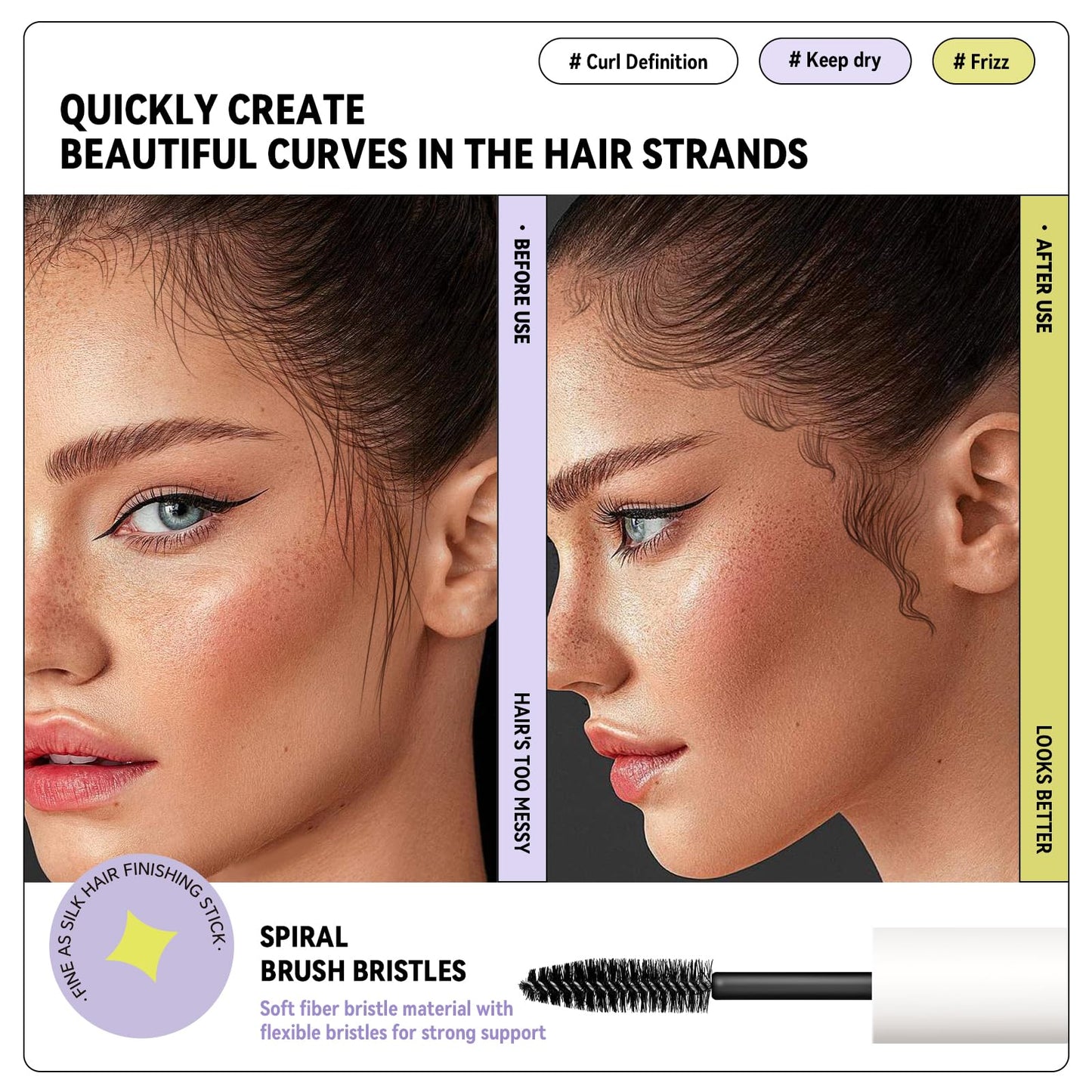 BestLand Double-Head Hair Serum Wand for Frizz and Flyaways – Non-Greasy Flyaway Tamer with Hair Mascara Brush & Comb Tip, Styling Gel Wax Stick, Travel Size, Ideal Gifts for Women Girls