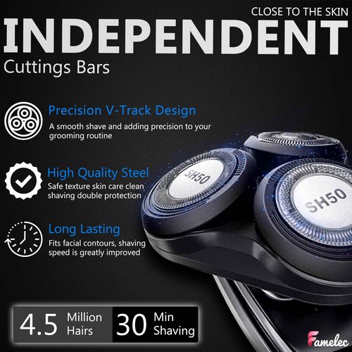 FAMELEC Upgrade Replacement Heads for Norelco 5000 Replacement Blades, New SH50 Shaving Heads Compatible with Norelco Replacement Heads Series 5000 (S5xxx), Double Blades for Electric Razor for Men