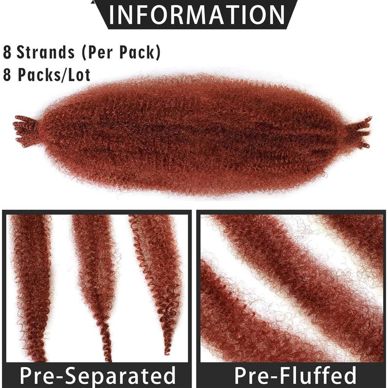 ZRQ 24 Inch Springy Afro Twist Hair 8 Packs Wine Red Marley Crochet Braiding Hair For Distressed Locs Synthetic Pre-Separated Spring Twist Hair Extension For Black Women 8 Strands/Pack (BUG#)