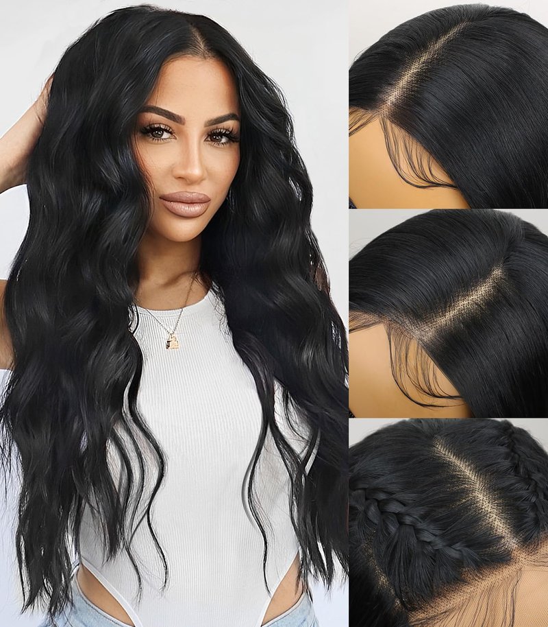 SISICLOUD Black Synthetic Lace Front Wig 13×4 HD Lace Glueless Wigs for Woman Pre Plucked Hairline Long Wave Free Part Wig with Baby Hairs 26 Inches Beginner Friendly