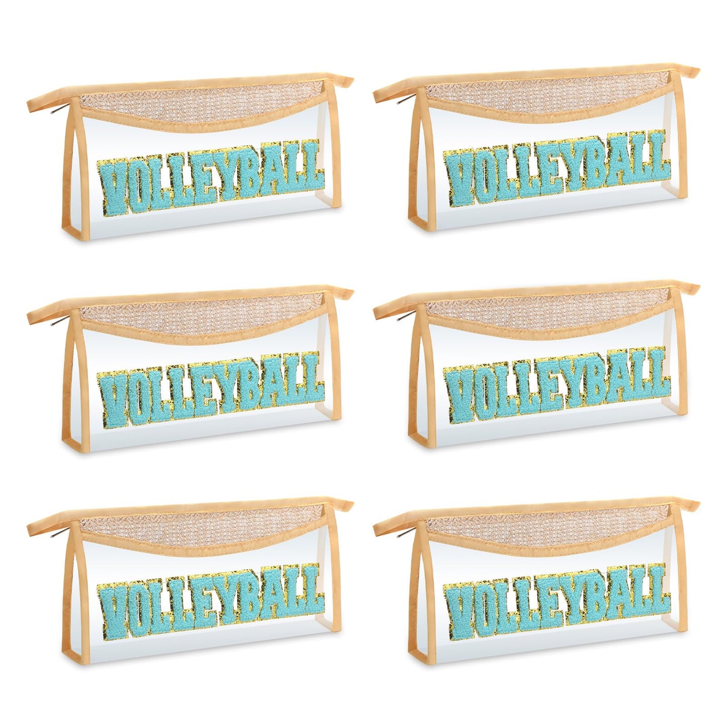 SilTriangle 6 Pcs Volleyball Makeup Bag for Women Christmas Straw Initial Letter Personalized Cosmetic Bag Cute Chenille Makeup with Zipper Travel Toiletry Gift for Women Girls Birthday Friend