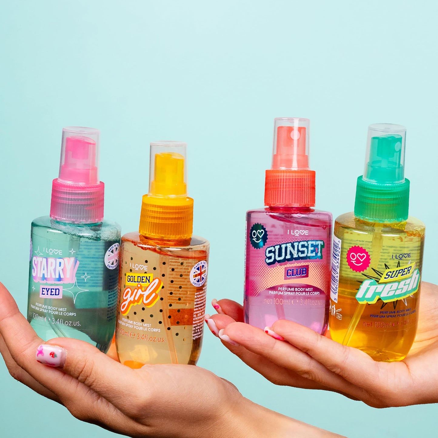 I LOVE Cosmetics In The Bag - Body Sprays for Women - Perfumed Body Mists with Vanilla - Ideal for Purses and Backpacks - Long Lasting - 4 pc