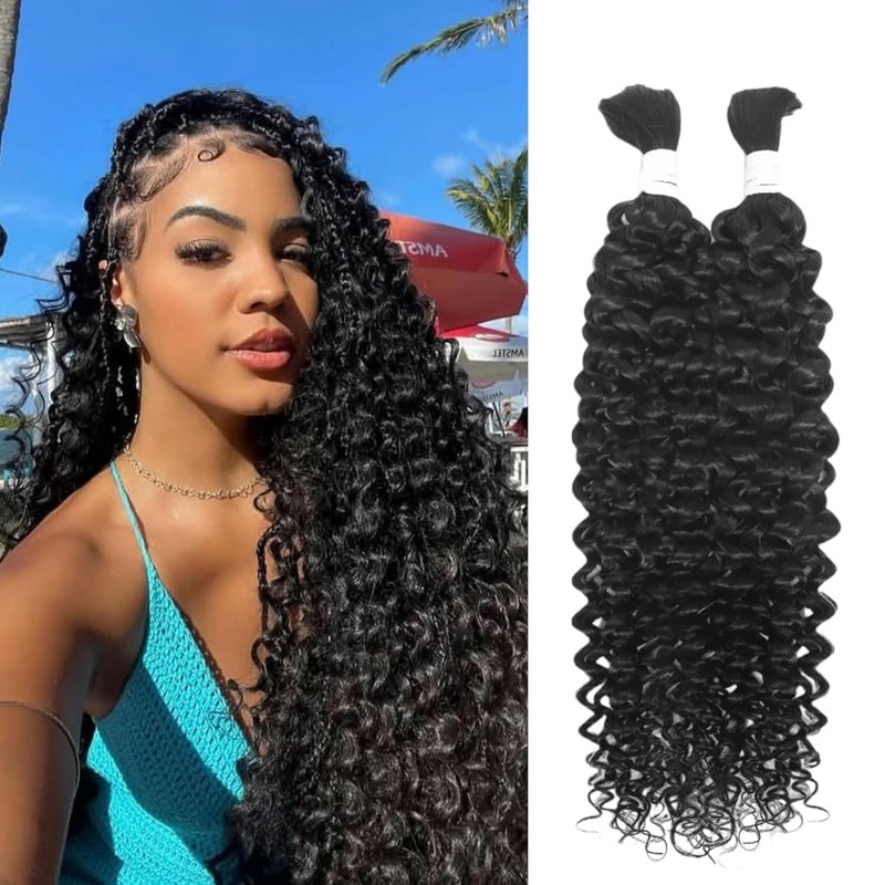 Human Braiding Hair - 16 Inch Water Wave Bulk Braiding Extensions | 100% Human Hair, Curly, Natural Color, 2 Bundles