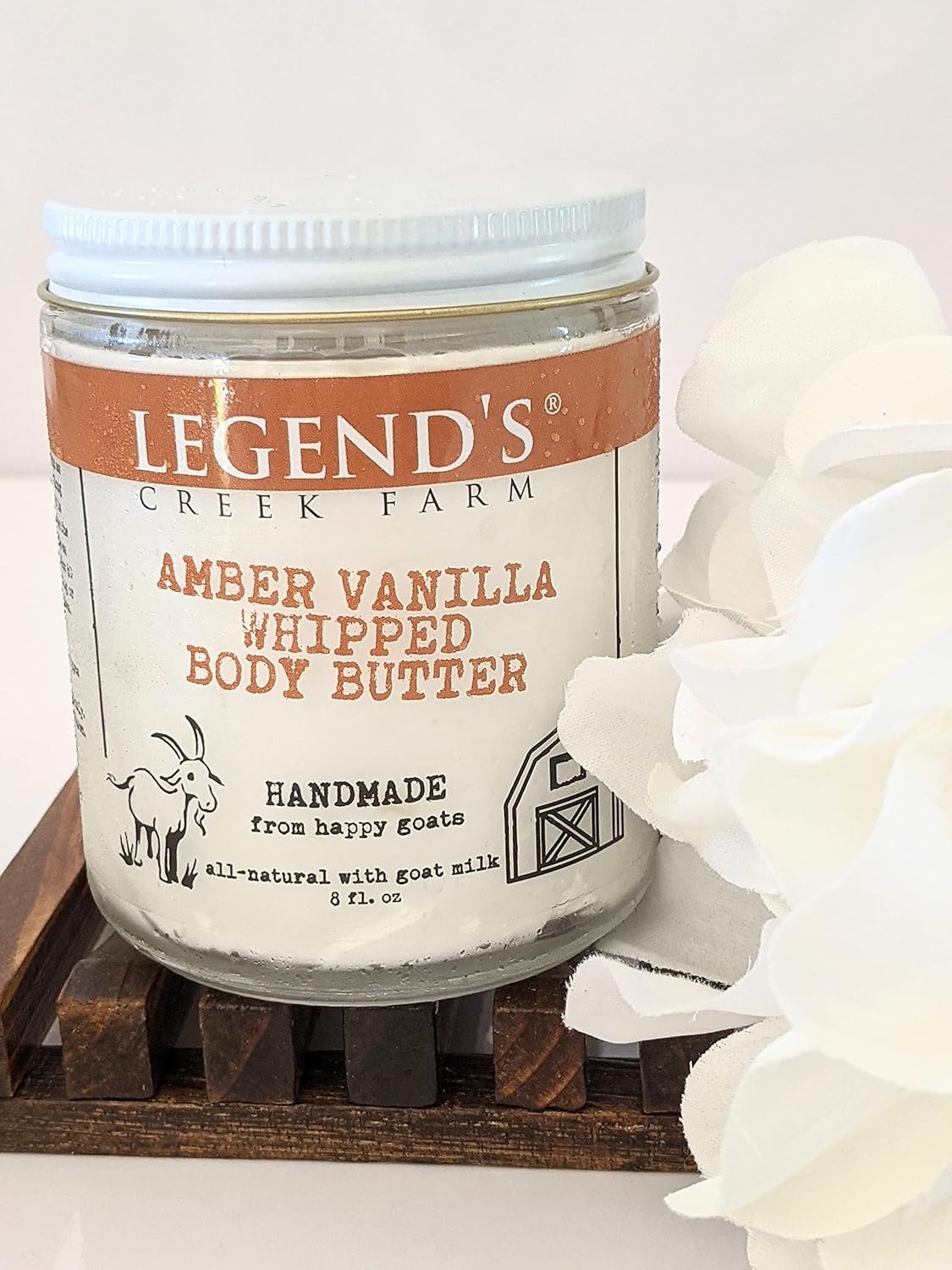 Goat Milk Body Butter - Hydrating Natural Moisturizer with Organic Shea Butter & Grape Seed Oil | 8 Oz Amber Vanilla