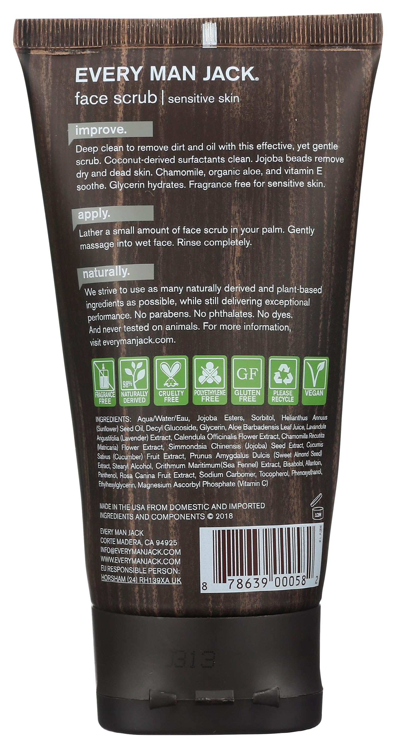 Every Man Jack, Face Scrub Pre Shave Fragrance Free, 5 Fl Oz