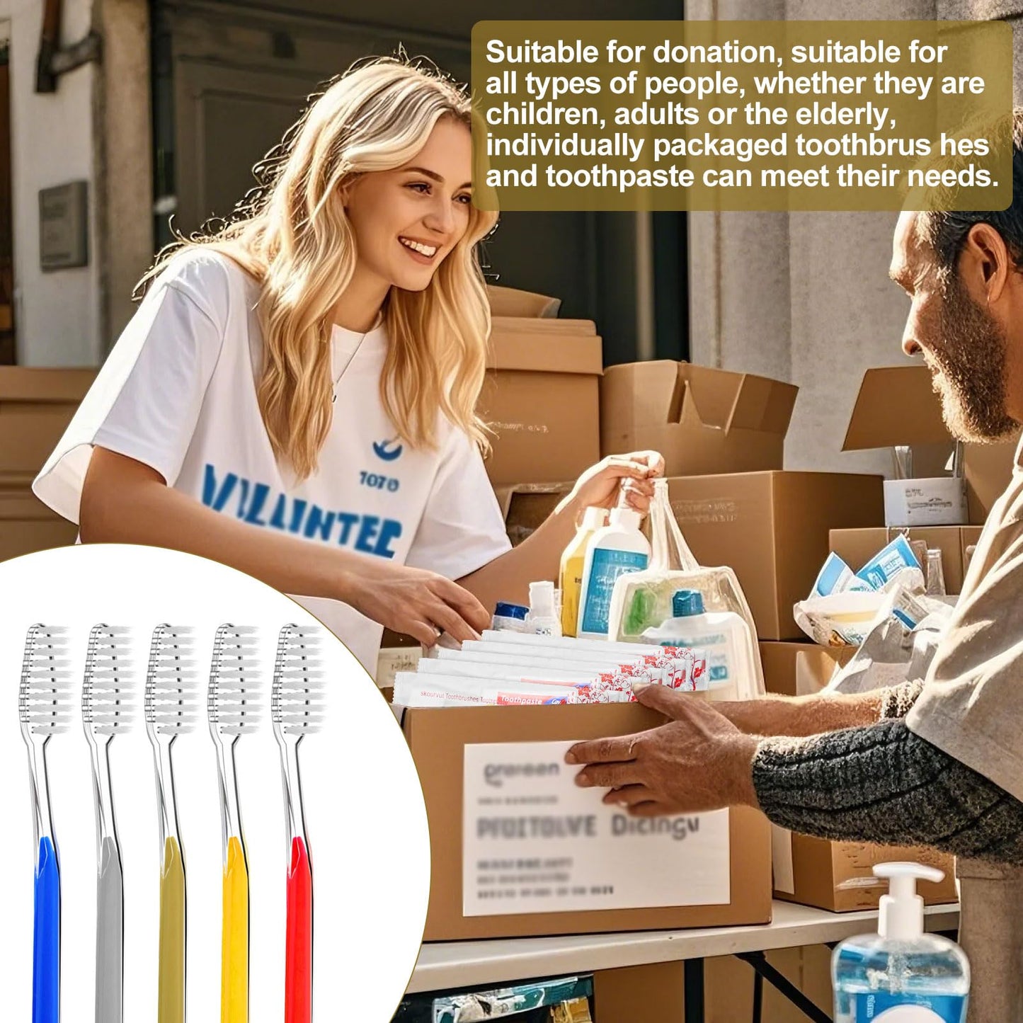 skourvut Disposable Toothbrushes with Toothpaste Individually Wrapped 5 Colors Bulk Toothbrush and Toothpaste 10g for Homeless,Shelter,Air Bnb/Hotel/Guest Apartment (100)