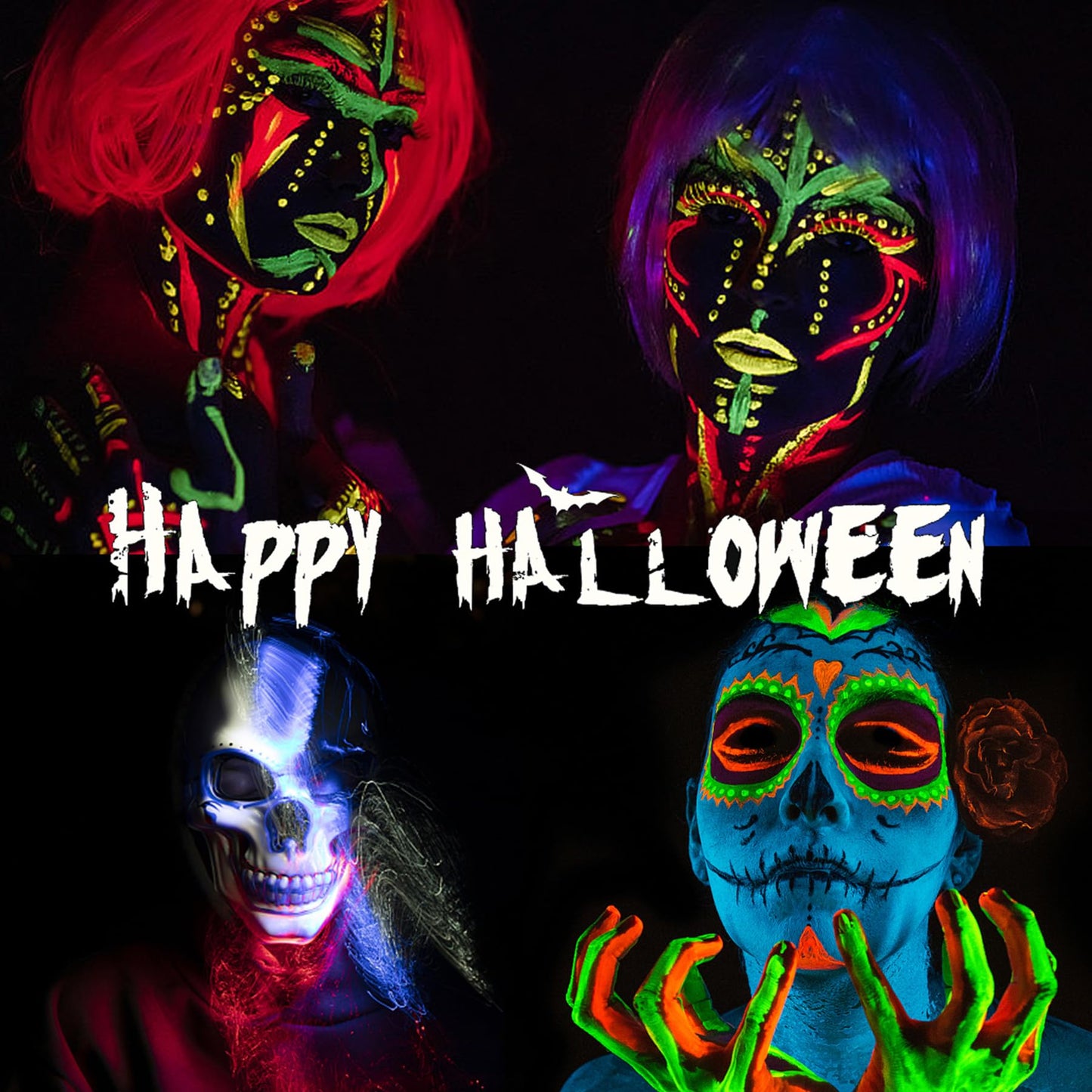 Glow in the Dark Face Body Painting, Glow Blacklight Face & Body Paint Makeup, Mardi Gras Halloween UV Crayon Kit Black Light Birthday Party Camouflage Party Supplies (24 color)