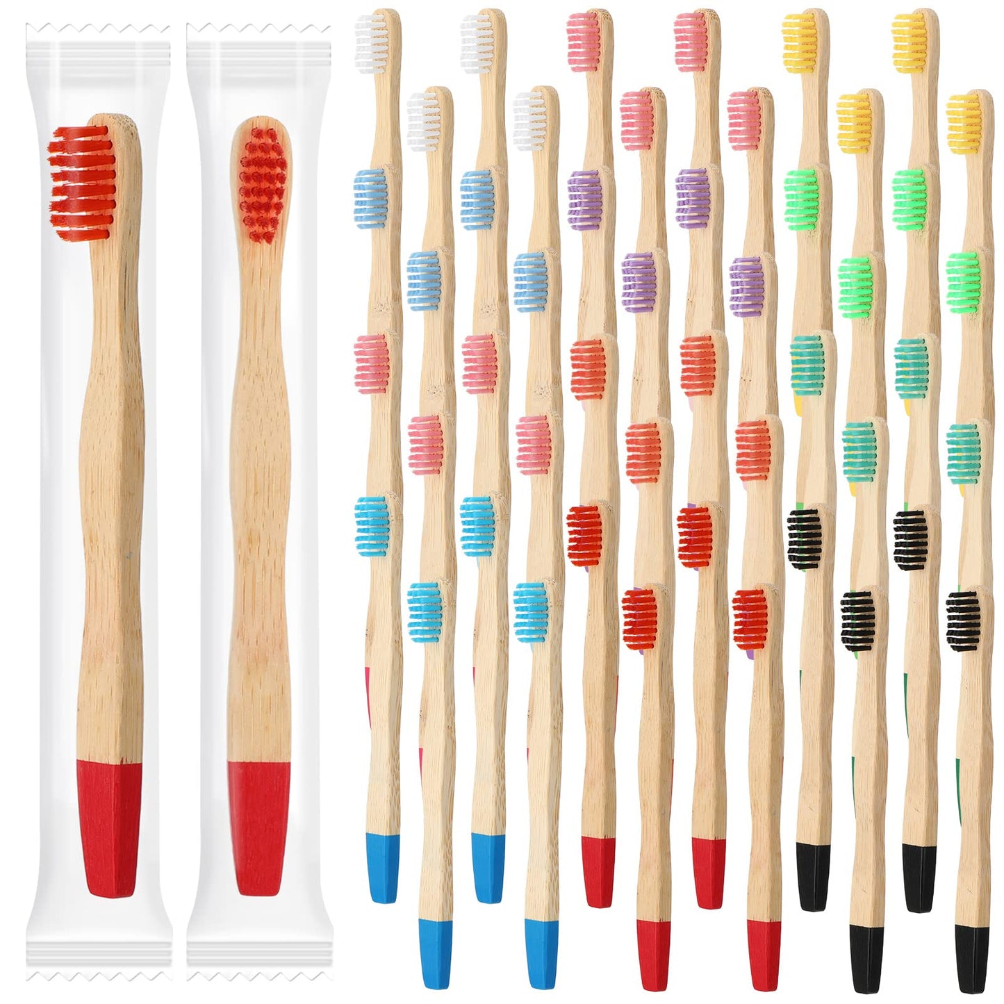 Estune 48 Pcs Kids Bamboo Toothbrushes Soft Bristle Individually Wrapped Toddler Toothbrush Manual Travel Tooth Brushes for Kids Children Adults School Travel Teeth Oral Supplies 5.7 Inch