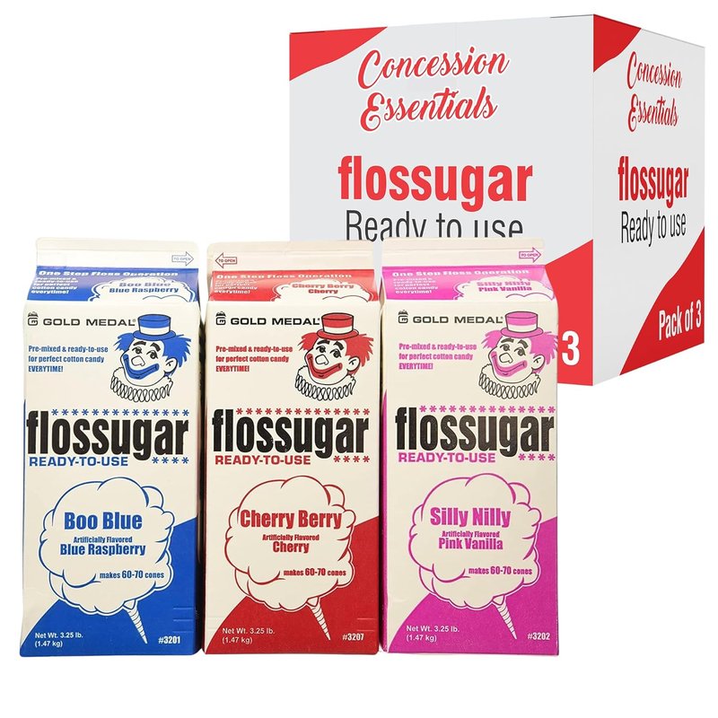 Cotton Candy Floss Sugar - Blue Raspberry, Pink Vanilla & Cherry | 3.25 lbs Per Flavor, Total 9.75 lbs