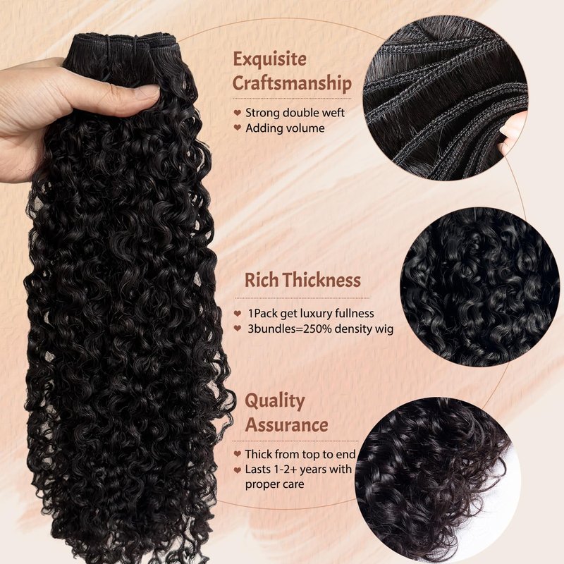 Burmese Bundles Premium Raw 100% Human Hair Water Wave High Rate 15A Unprocessed No Stray Short Hair Extensions Triple Lifespan Excellent Fullness Extra Thick From Top to End Black 14inch