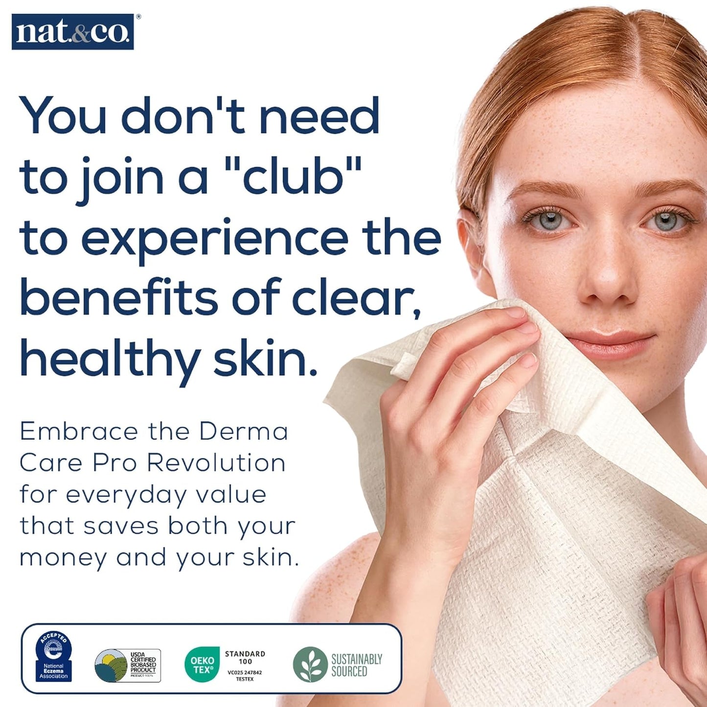 Derma Care Pro Face Towels - 100% USDA Biobased Material, Extra Large Makeup Remover Cloths | 50 Count for Sensitive Skin