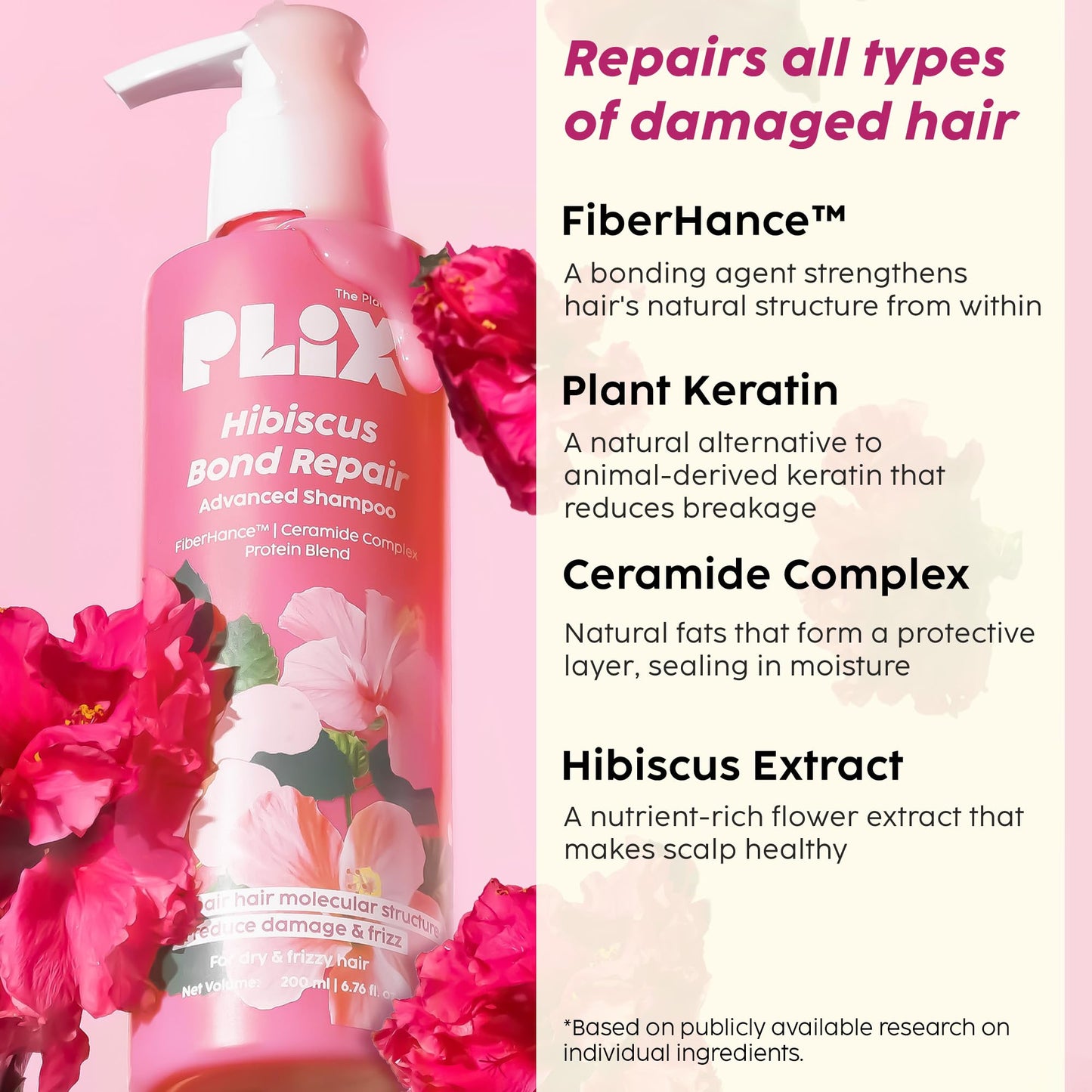 Plix Hibiscus Bond Repair Shampoo | Repairs Hair Structure & Reduces Breakage, 6.76 fl oz