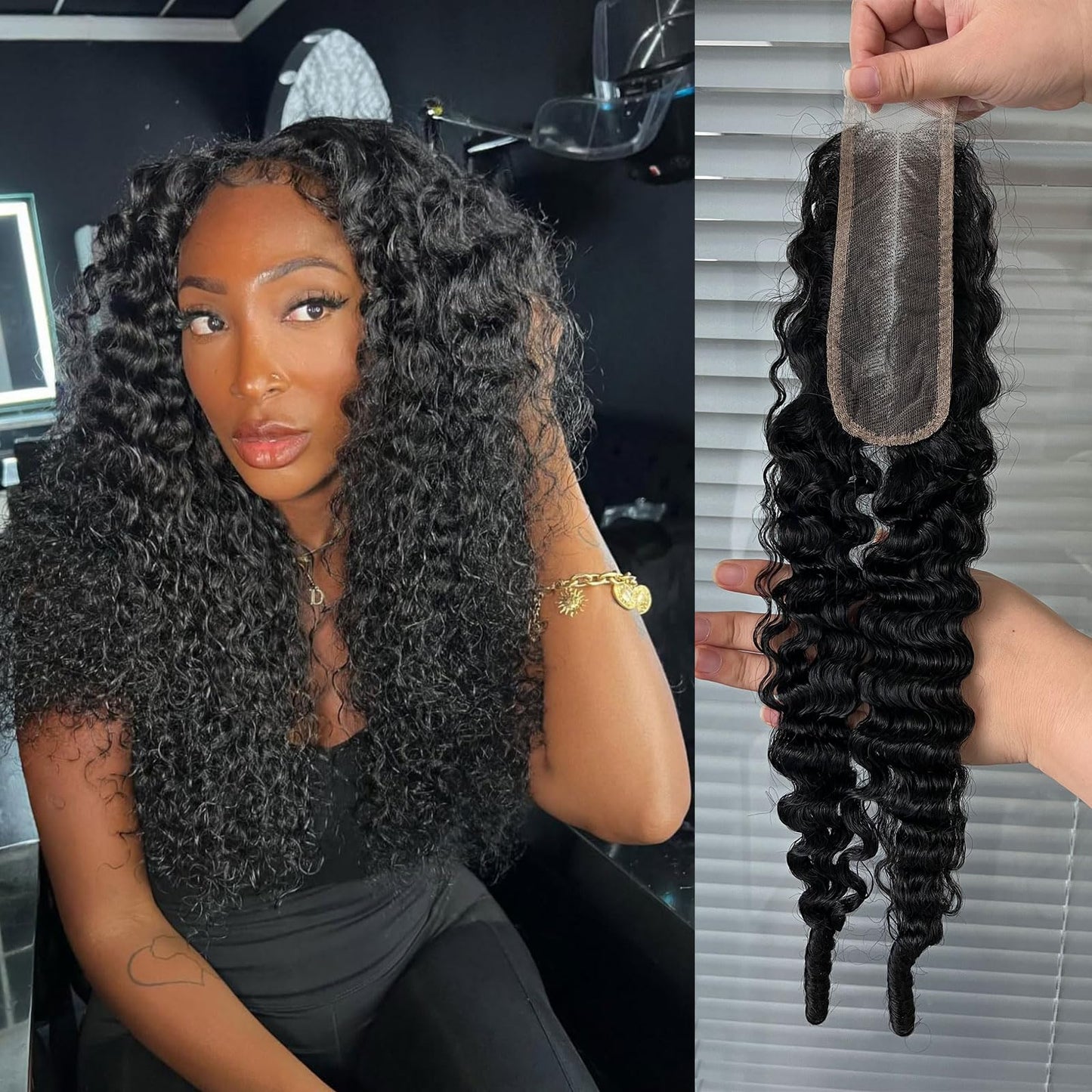 DSEKCAIN 2x6 Burmese Curly Closure 100% Real Human Hair Water Wave 2x6 Transparent HD Lace Closure Natural Black 1B Color 16 Inch