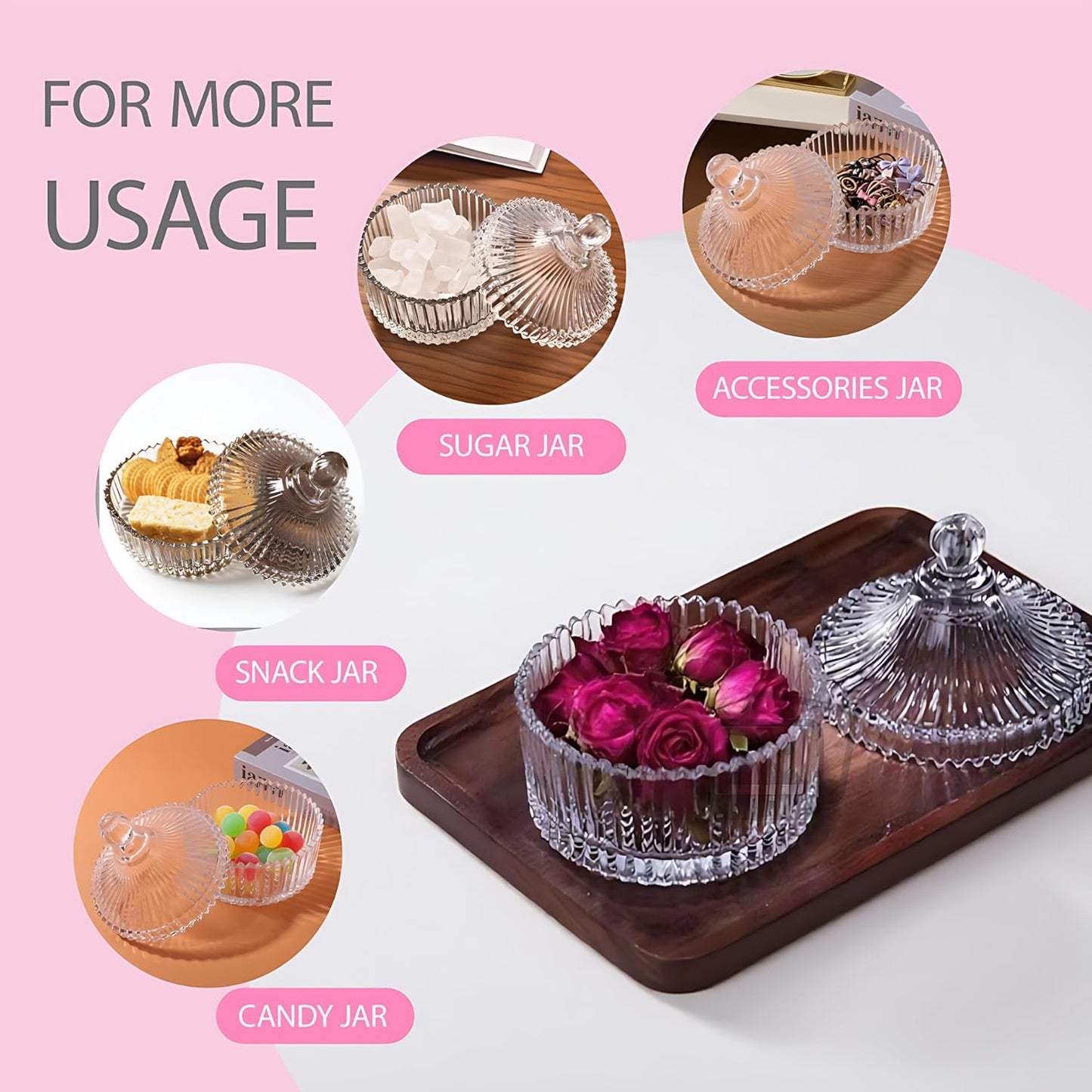 Extra Large Body Powder Puff & Crystal Glass Storage Jar - Dustproof Lid, Soft & Reusable Fluffy Puff for Skin Care
