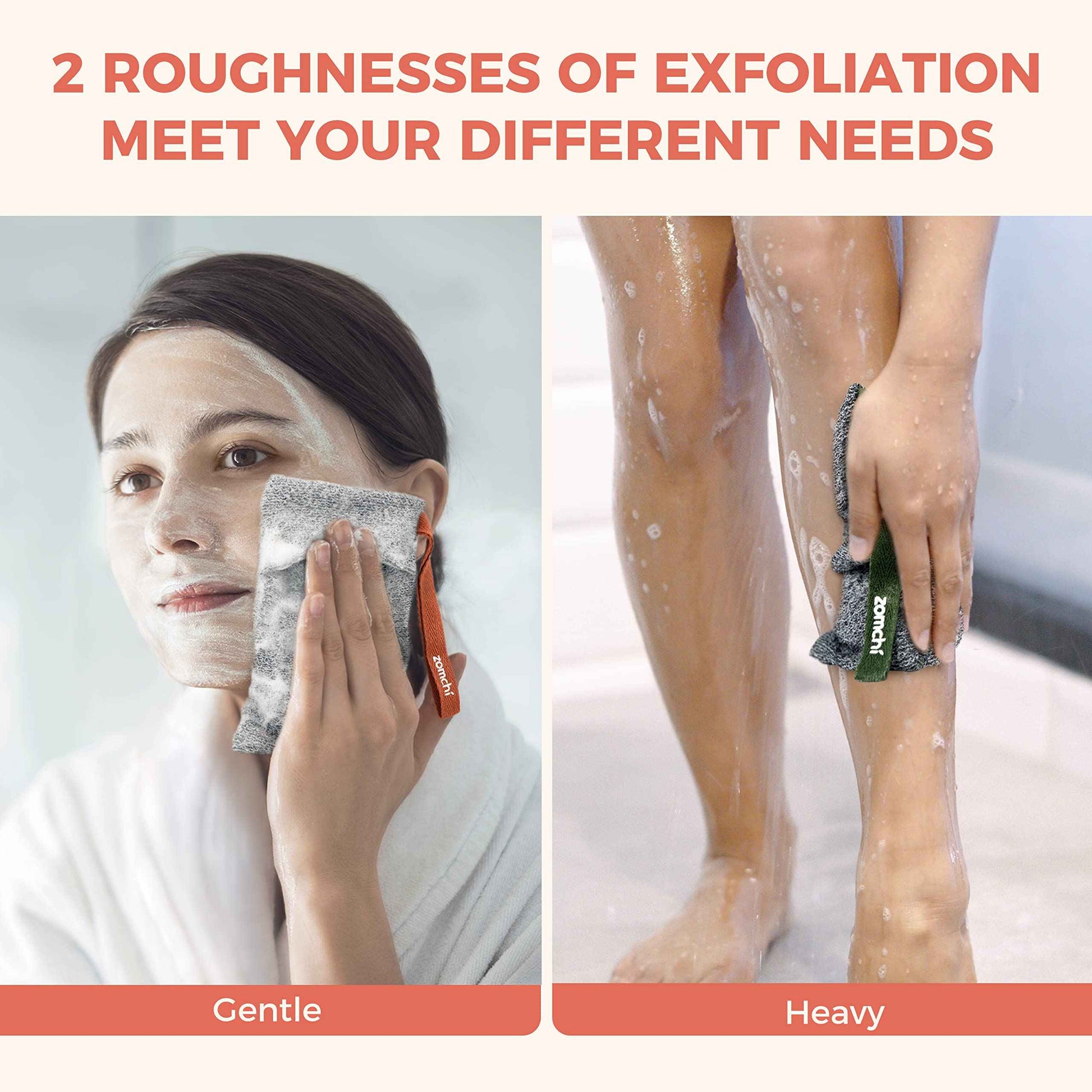 ZOMCHI 2 Pieces Different Roughness Soap Pouch and 2 Pieces Exfoliating Washcloth (Deep and Soft)