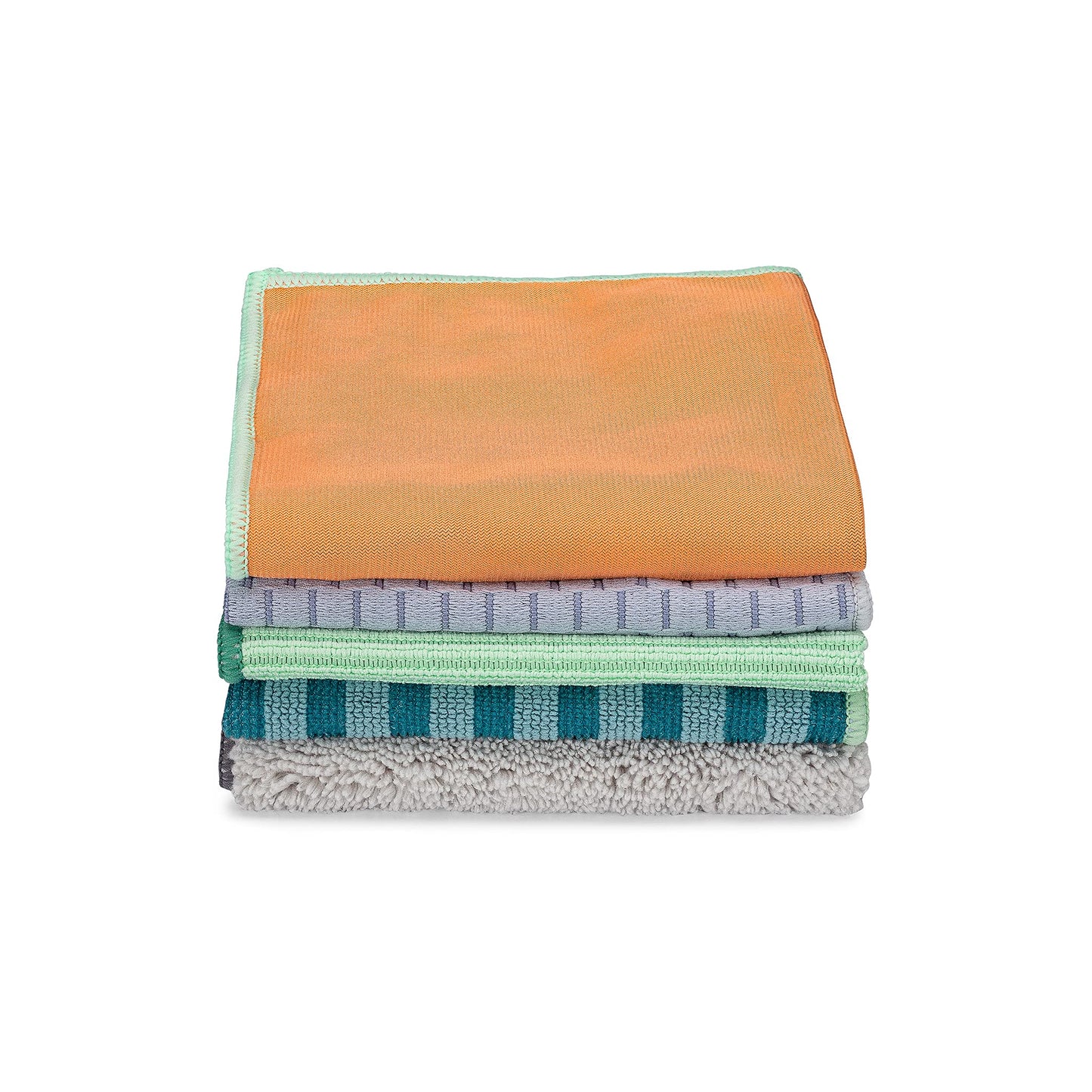 Full Circle Renew, Essential Cleaning Cloths, Ultra-Durable Recycled Microfiber, Variety Pack for Cleaning Glass, Grease, Stainless Steel, Bath & Tile, and Dust, Machine Washable - Set of 5