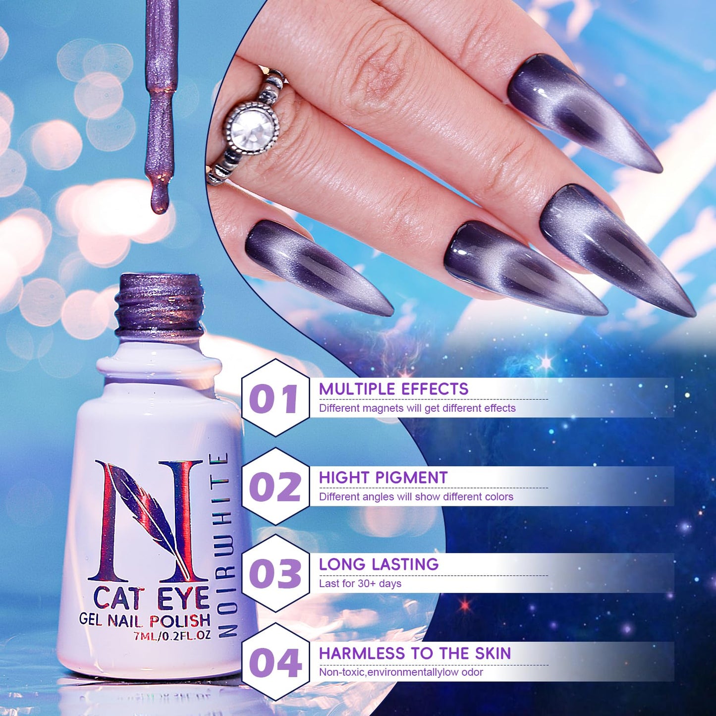 noirwhite Gel Nail Polish Set, 12 Colors Holographic Glitter Neon Cat Eye Gel Nail Polish Kit with Magnet Base Top Coat Magnetic Nail Polish Starter Kit Nails Art DIY Home Salon Gift for Girls Women