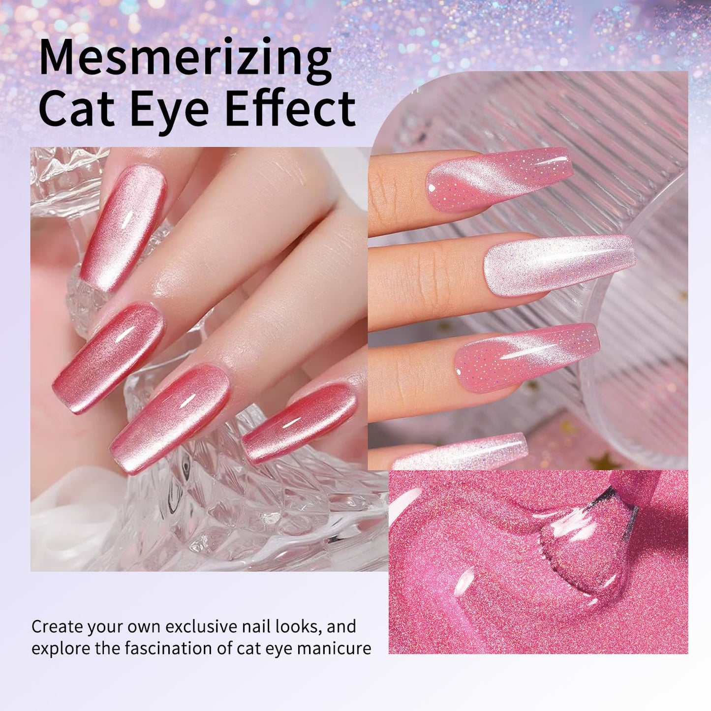 finger secret 10ml Gel Cat Eye Nail Polish Kit - 9Pcs Cat Eye Magnetic Nail Polish With Magnetic Iron Rod Double Ended Nail Tool, Long-Lasting and Non-Fading Creating Fashionable Manicures