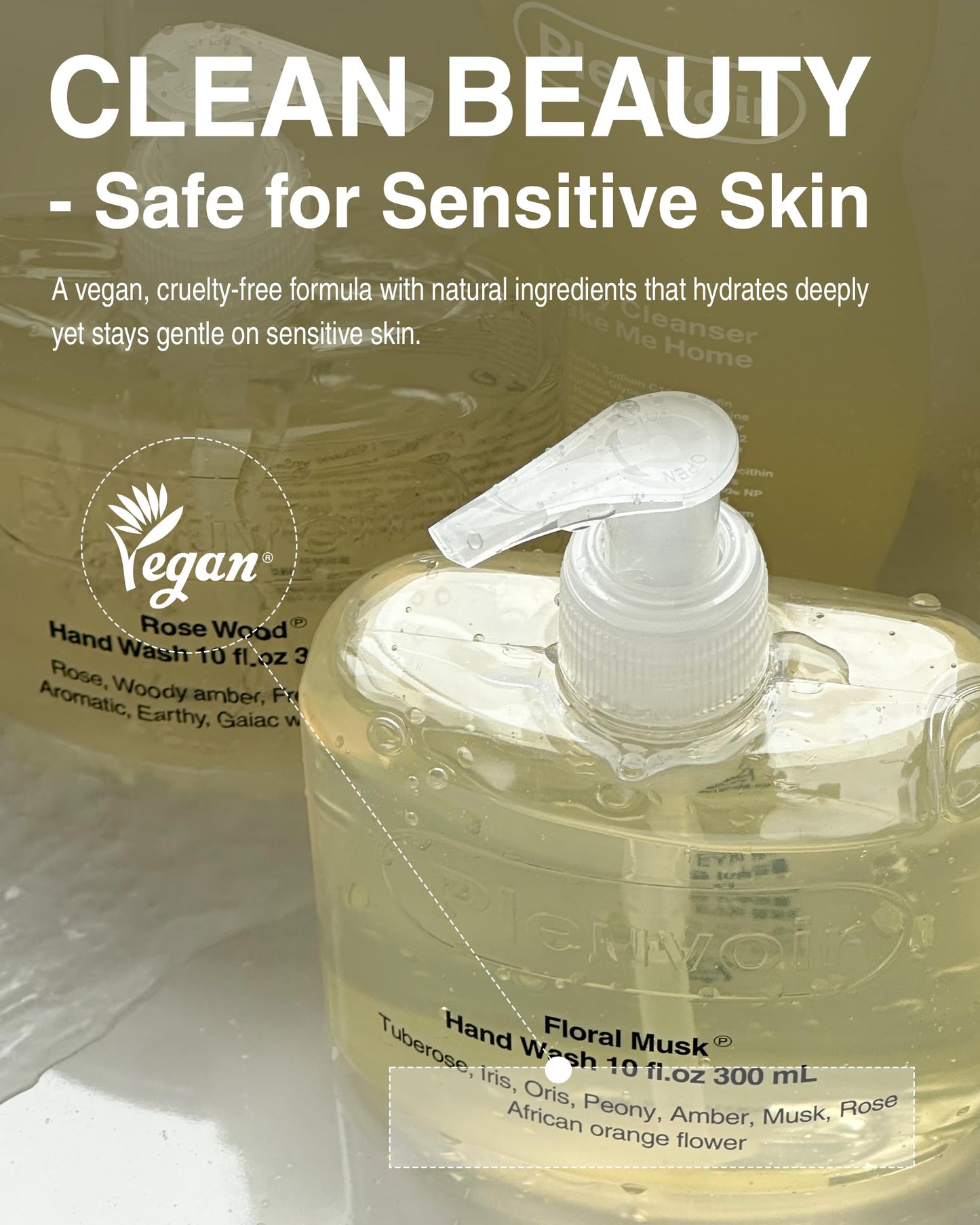 Pleuvoir Hand Wash Floral Musk - Hydrating Liquid Hand Soap - Creamy Musk Wildflower Garden Scent - Moisturizing with Hyaluronic Acid, Ceramides - Vegan, K-Beauty 10 fl.oz