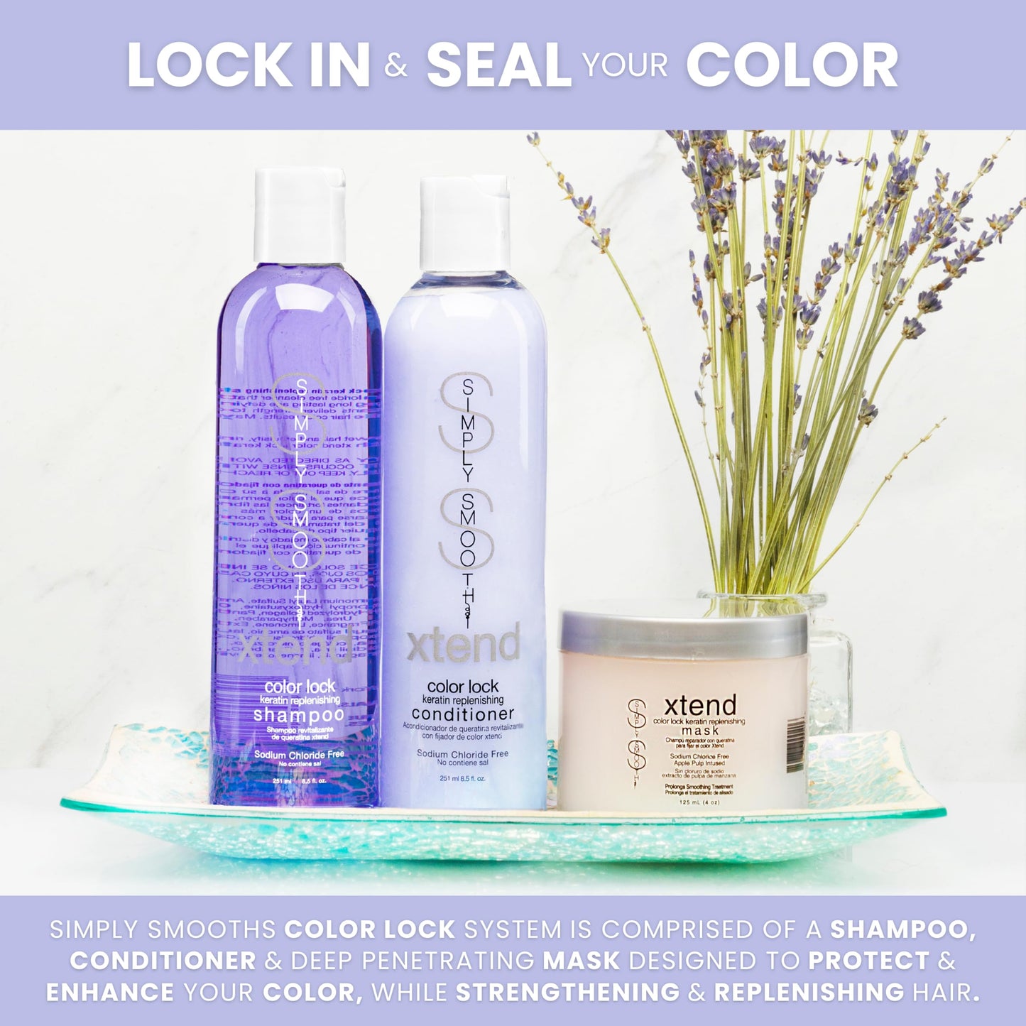 SIMPLY SMOOTH Color Lock Keratin Replenishing Conditioner, 8.5 Fl Oz - Slows Color Fade & Prolongs Hair Service, Sodium Chloride Free, Gently Cleanses, Infused with Collagen, Salon-Quality